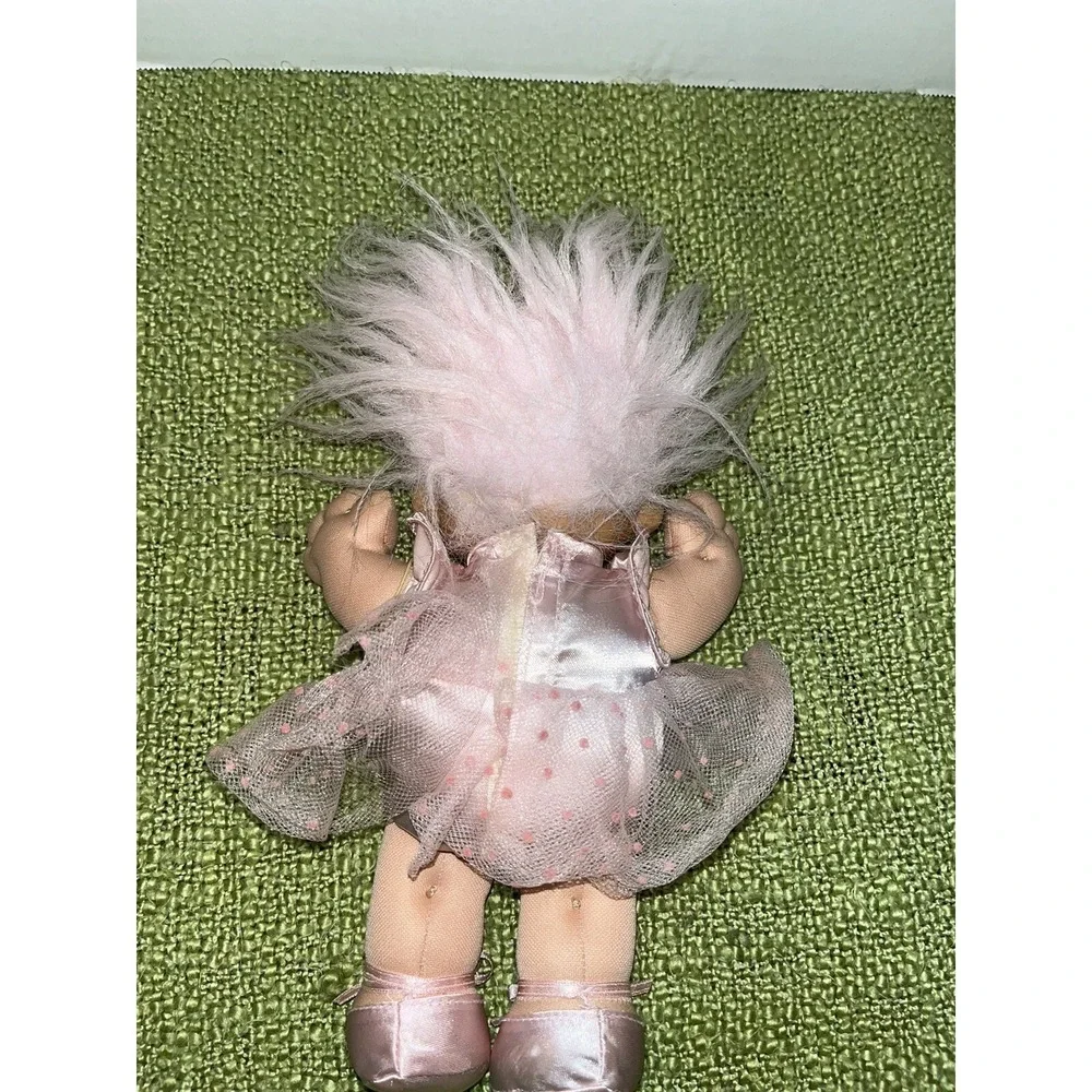 Vintage Russ 80s Troll Doll Ballerina Pink Fishnet Tutu Dress Pink Hair Blue Eye